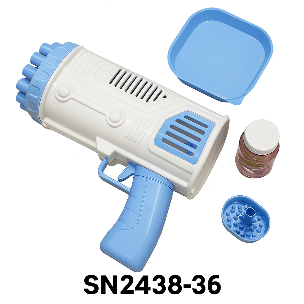 36-Hole Bubble Gun – Bazooka Bubble Machine Toy for Kids Blue-NEW