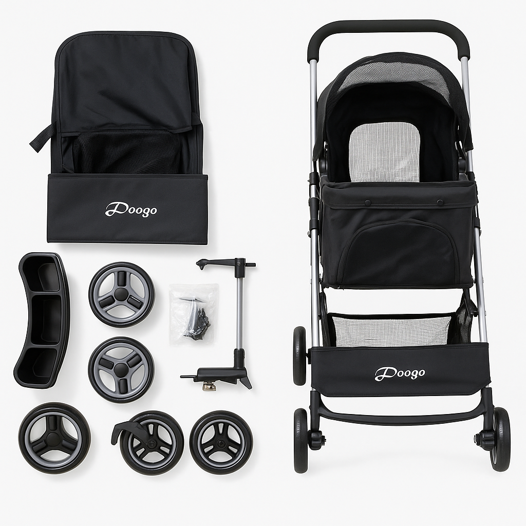 Pet Stroller Dog Cat Carrier – Foldable 4-Wheel Pushchair with Storage Basket -NEW
