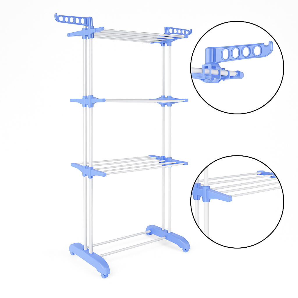 6 Tier Foldable Clothes Drying Rack with Hanging Wings – Stainless Steel Indoor/Outdoor-NEW