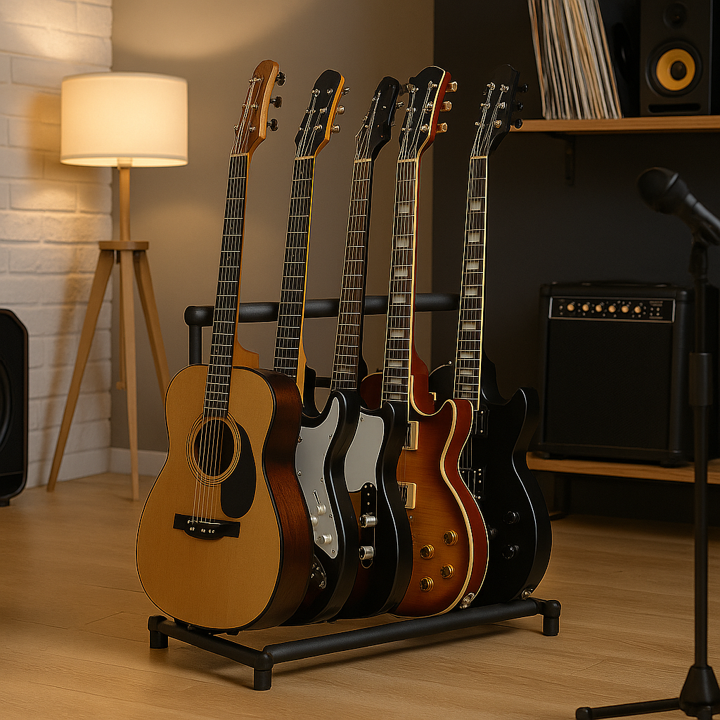 5 Guitar Stand Rack – Multiple Instrument Folding Padded Organizer-NEW