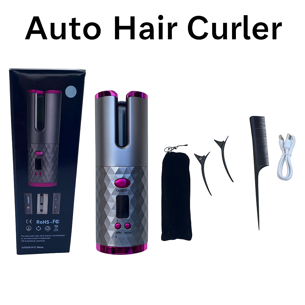 Cordless Auto Rotating Hair Curler – LCD Ceramic Wireless Curling Iron -NEW