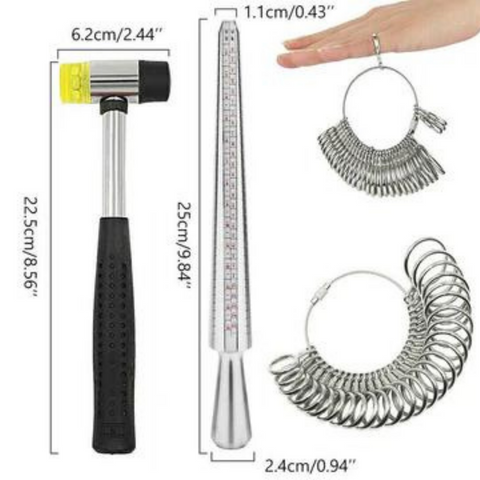 Silver Ring Sizer Size Gauge Tool Finger Measuring Stick Metal Ring Mandrel Set