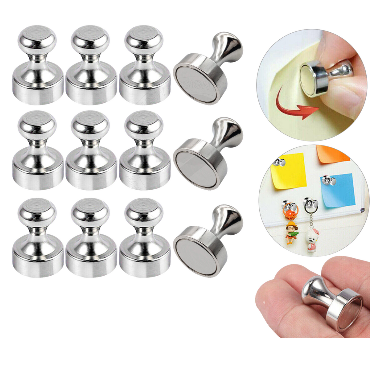 12 PCS Pins Whiteboard Neodymium Magnetic Crafts Fridge Magnets Mini Push Strong