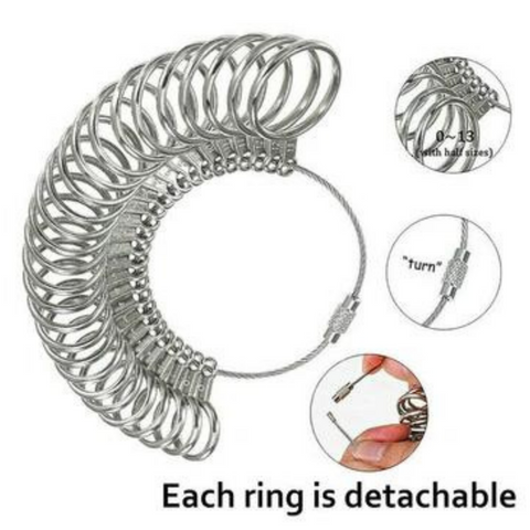 Silver Ring Sizer Size Gauge Tool Finger Measuring Stick Metal Ring Mandrel Set