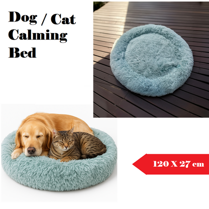 XXL Dog Calming Bed – Soft Plush Donut Pet Nest (120cm)-Green/Coffee- (NEW)