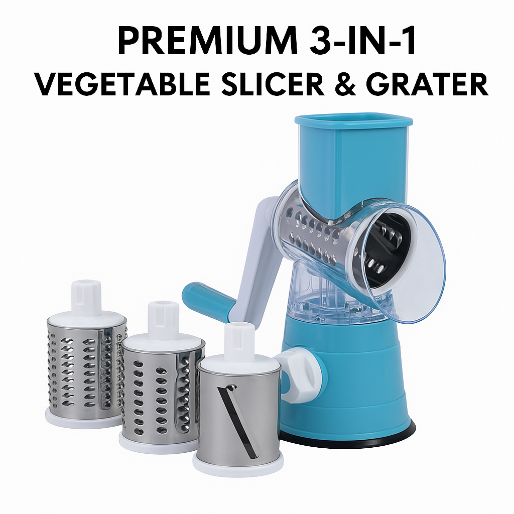 3in1 Kitchen Vegetable Food Manual Rotary Drum Grater Chopper Slicer Fruit Cutt -NEW
