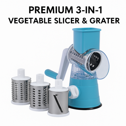 3in1 Kitchen Vegetable Food Manual Rotary Drum Grater Chopper Slicer Fruit Cutt -NEW