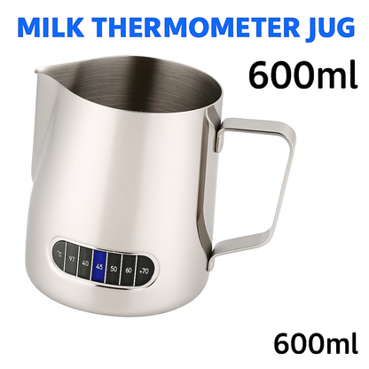 600ml Milk Frothing Thermometer Jug – Stainless Steel Pitcher -NEW