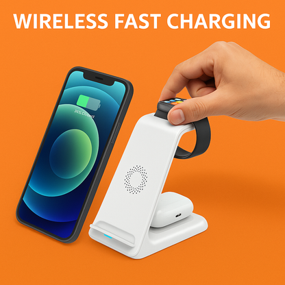 3-in-1 Wireless Fast Charging Dock Station for Apple Devices-NEW