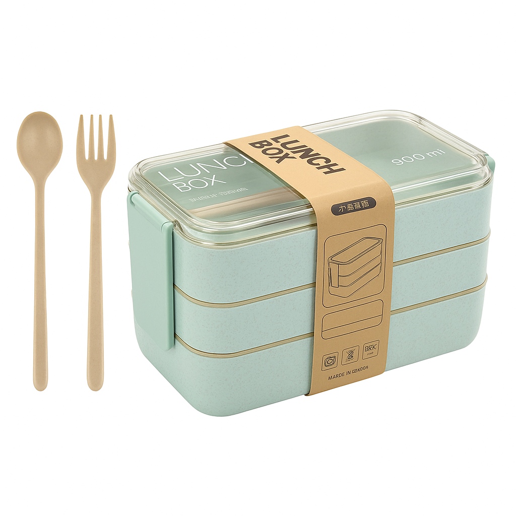 3-Layer Bento Lunch Box – 900ml Eco-Friendly Leakproof Food Container -NEW