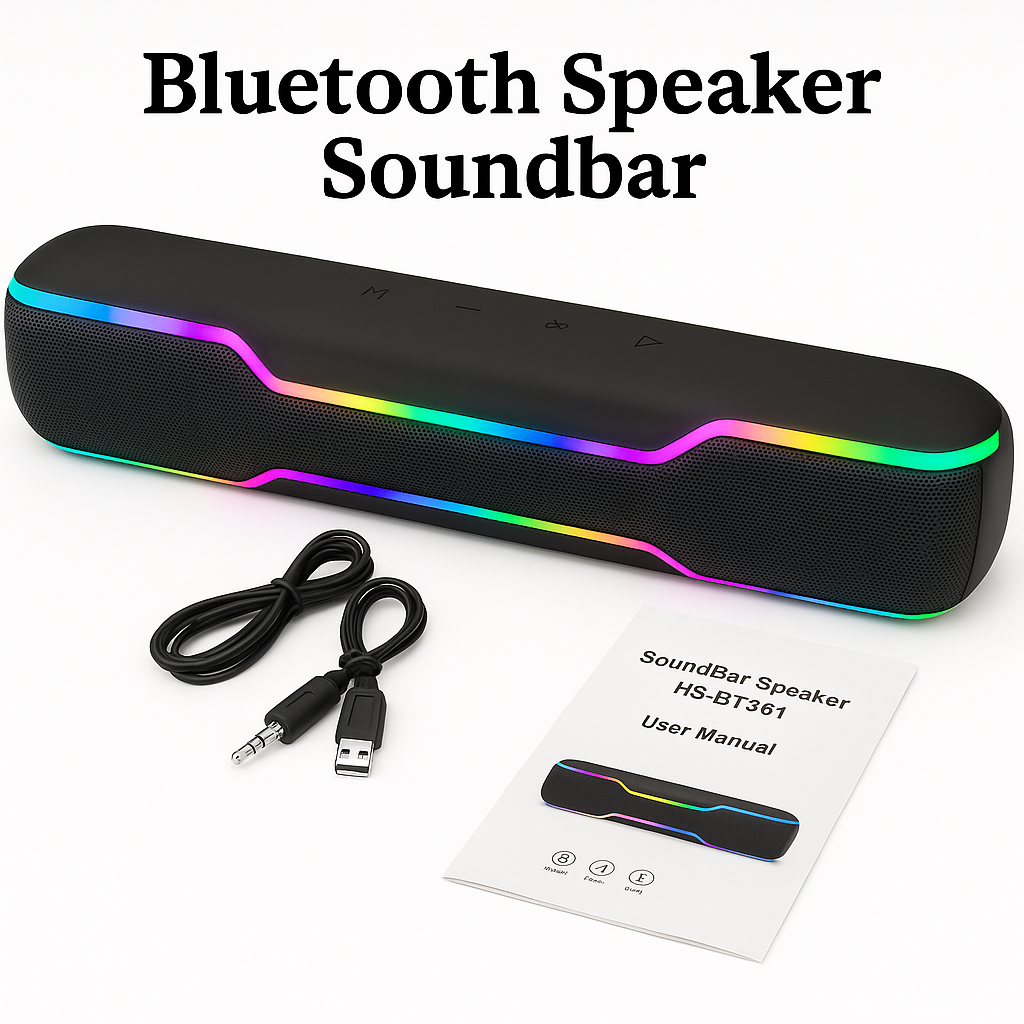 Bluetooth RGB Gaming Soundbar 20W Stereo Speaker with FM/TF/USB/AUX-NEW