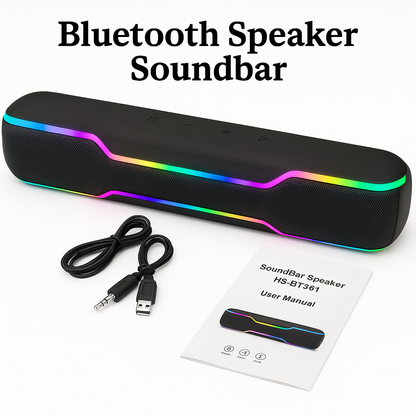 Bluetooth RGB Gaming Soundbar 20W Stereo Speaker with FM/TF/USB/AUX-NEW