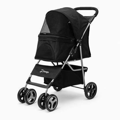 Pet Stroller Dog Cat Carrier – Foldable 4-Wheel Pushchair with Storage Basket -NEW