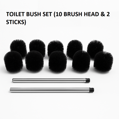 10PCS Replacement Toilet Brush Head Set with 2 Stainless Steel Handles – Durable Bristles Cleaning Brush Kit-NEW