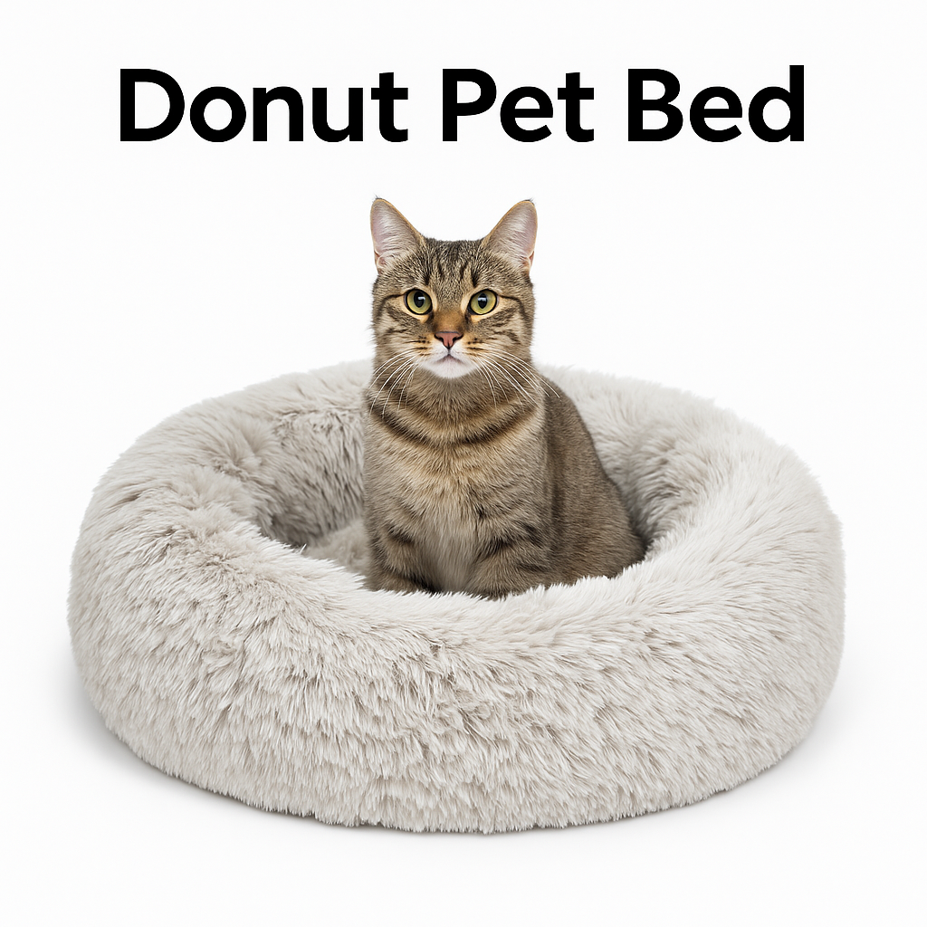 Pet Calming Donut Bed – Soft Plush Nest for Dogs & Cats (70cm)-New