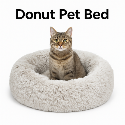 Pet Calming Donut Bed – Soft Plush Nest for Dogs & Cats (70cm)-New