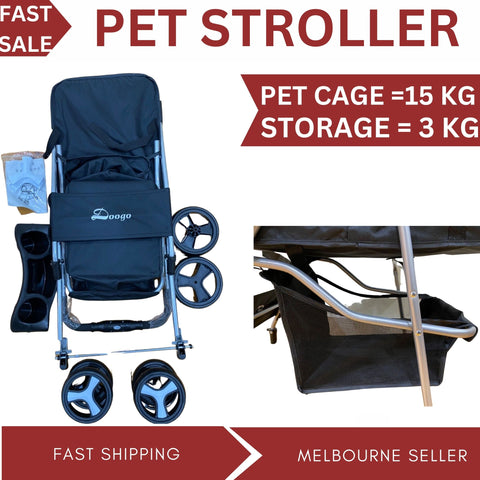 Large Pet Stroller Dog Cat Carrier Travel Pushchair Foldable Pram 4 Wheels