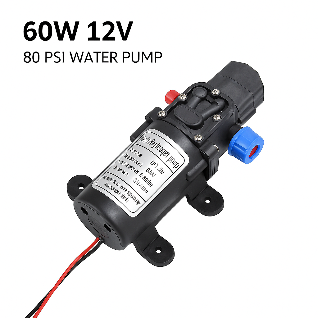 60W 12V 80PSI Water Pump – Self-Priming 5L/min High Pressure Pump for Caravan, Boat, and Camping-NEW