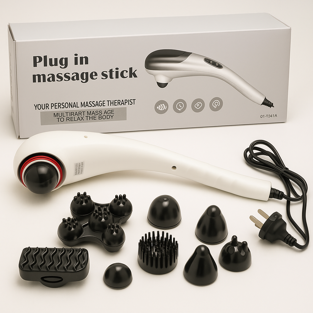 Electric Handheld Massager with 8 Heads – Full Body Vibration Massager for Back, Neck, Legs & Feet-NEW