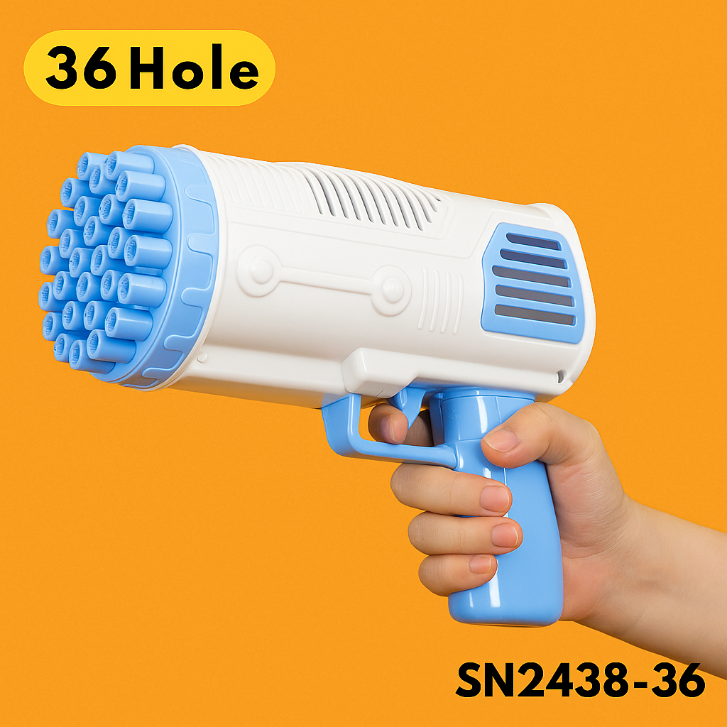 36-Hole Bubble Gun – Bazooka Bubble Machine Toy for Kids Blue-NEW