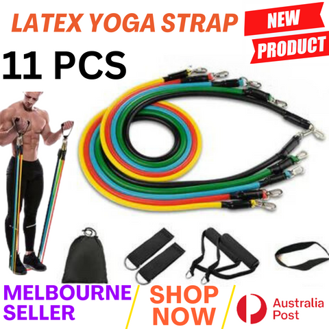 11PCS Latex Yoga Strap Resistance Bands Exercise Home Gym Tube Fitness Elastic