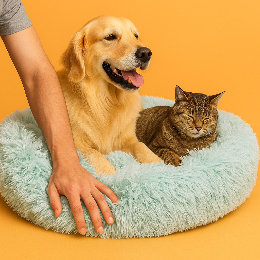 XXL Dog Calming Bed – Soft Plush Donut Pet Nest (120cm)-Green/Coffee- (NEW)