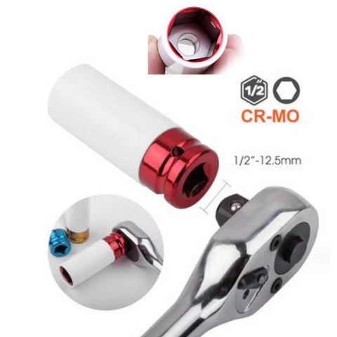3pc Alloy Wheel Deep Impact Nut Socket Set 17, 19, 21mm 1/2'' with Nylon Sleeve