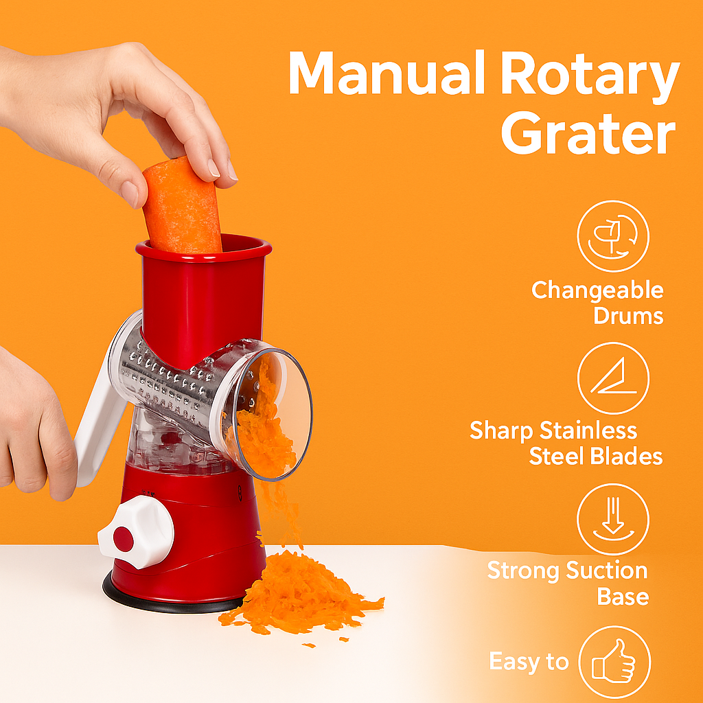 3in1 Kitchen Vegetable Food Manual Rotary Drum Grater Chopper Slicer Fruit Cutt -NEW