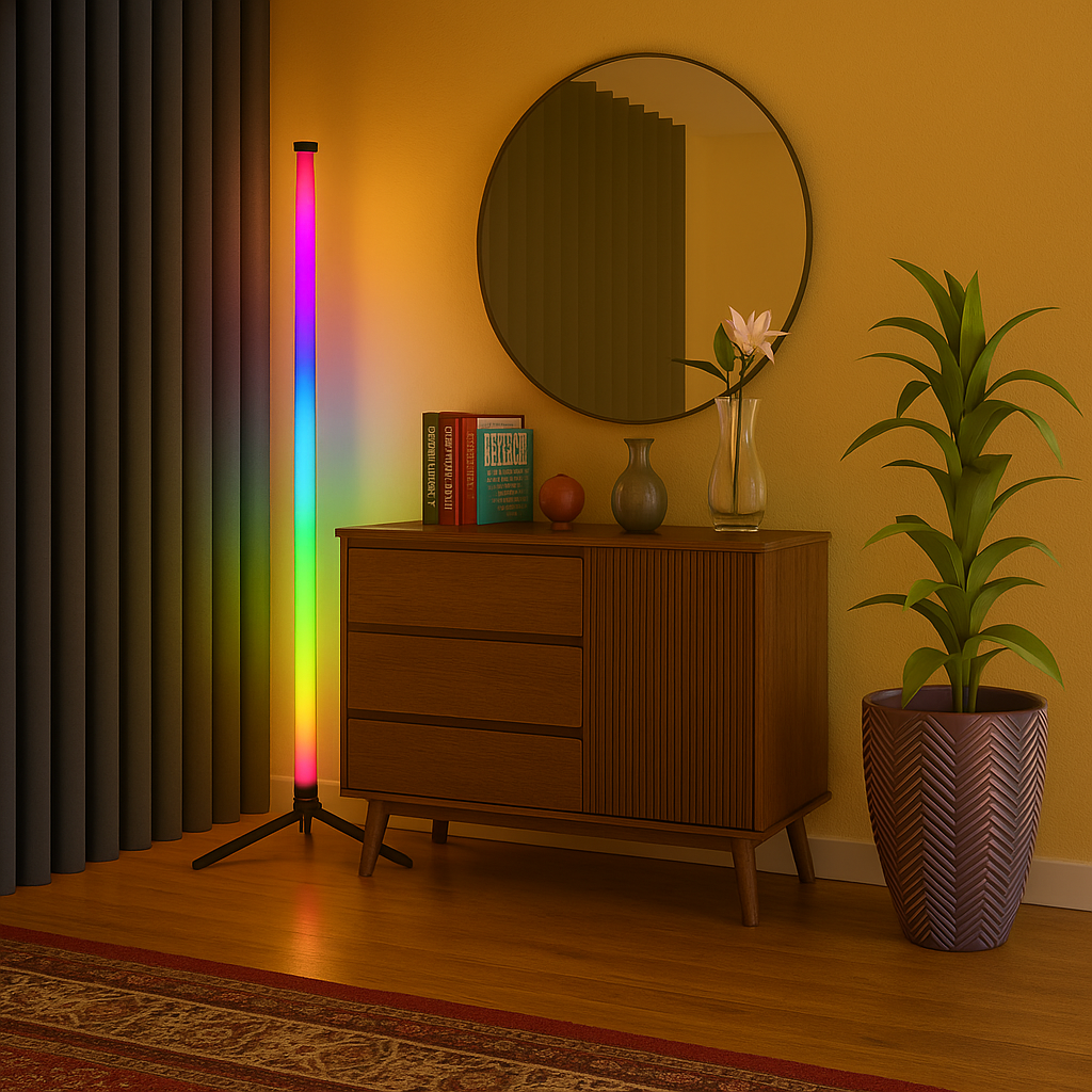 150CM RGB LED Floor Corner Lamp with Bluetooth App & Remote Control-NEW