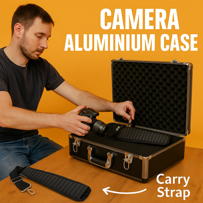 Camera Aluminium Hard Case with Foam Insert & Carry Strap – Large & Lockable-NEW
