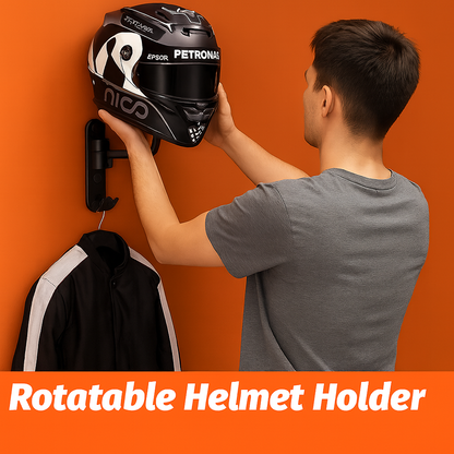 Motorcycle Helmet Holder Stand Hanger Rack with 2 Hooks – Wall Mounted Rotatable Helmet & Jacket Organizer-NEW