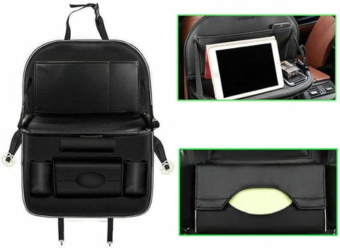 Foldable Car Back Seat Organiser Leather Storage Bag Table Tray Cup Holder