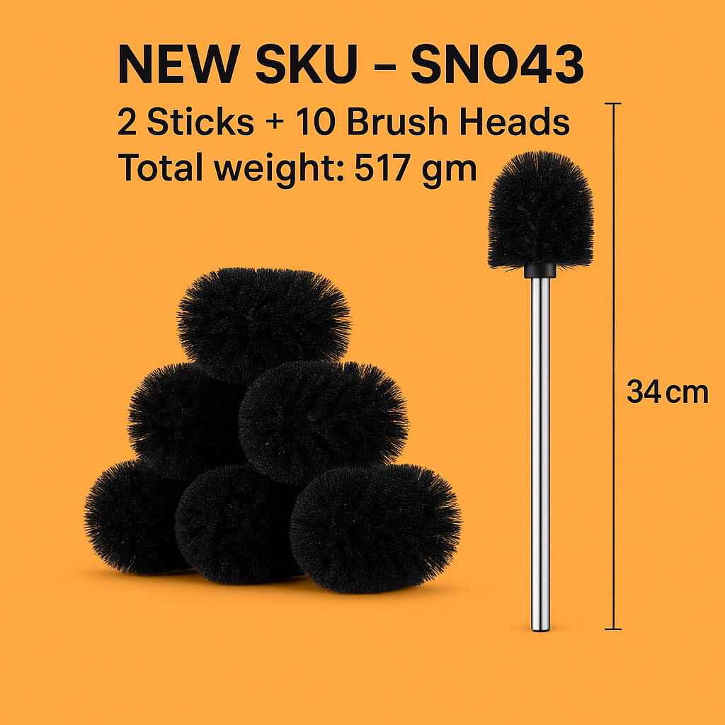 10PCS Replacement Toilet Brush Head Set with 2 Stainless Steel Handles – Durable Bristles Cleaning Brush Kit-NEW