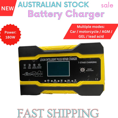 12V/24V Car Battery Charger LCD Smart Battery Repair Boat CaravanTruck Mel Stock