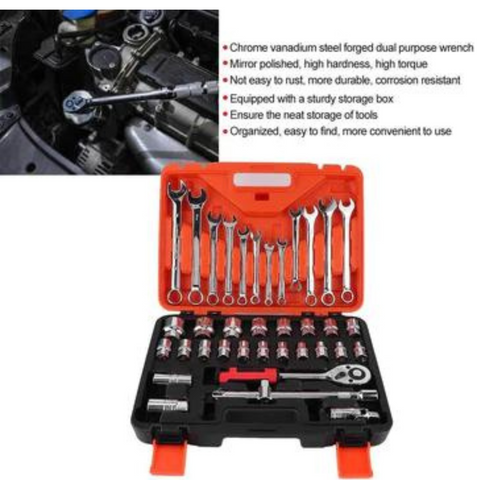 37x Combination Spanner Set Portable Impact Socket Set Socket Wrench Ratchet Set