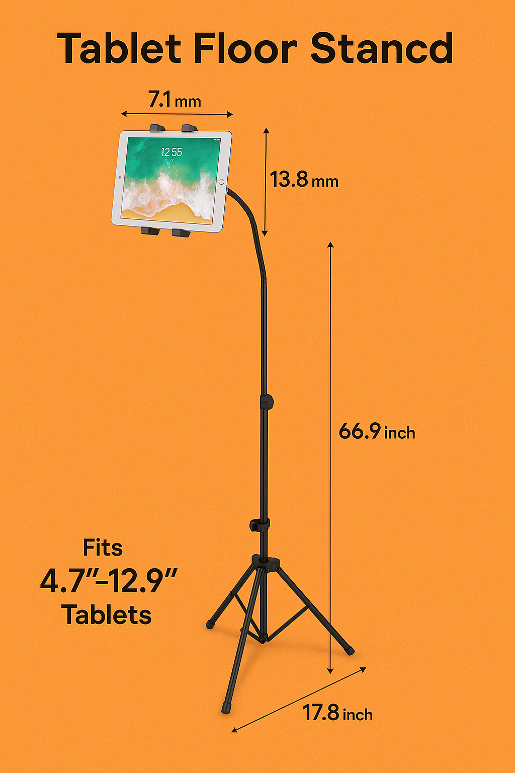LIUGAST Tripod Stand for Tablet and Smartphone with Adjustable Height-NEW