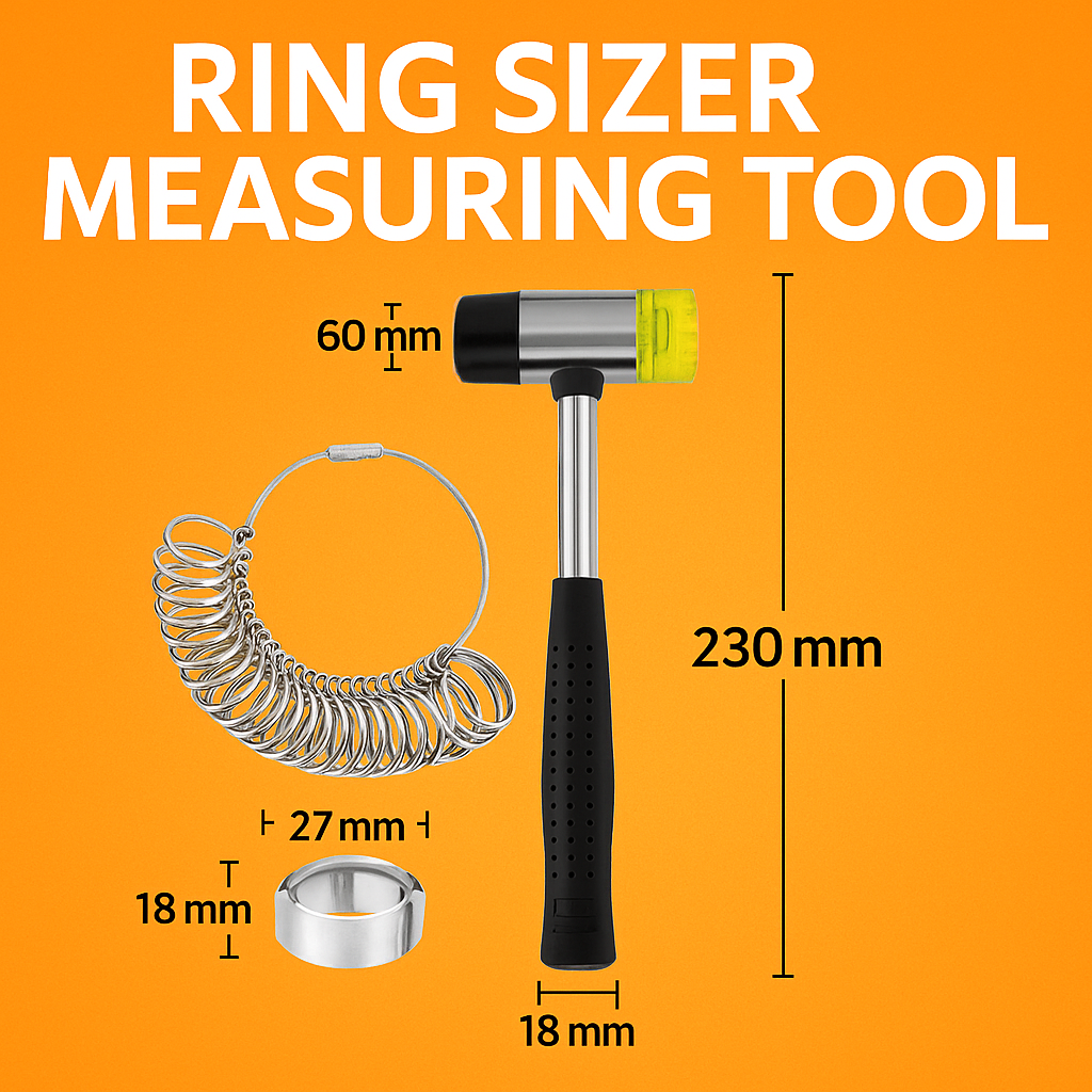 Ring Sizer Measuring Tool Kit – Mandrel, Jewelry Hammer & Ring Size Set-NEW