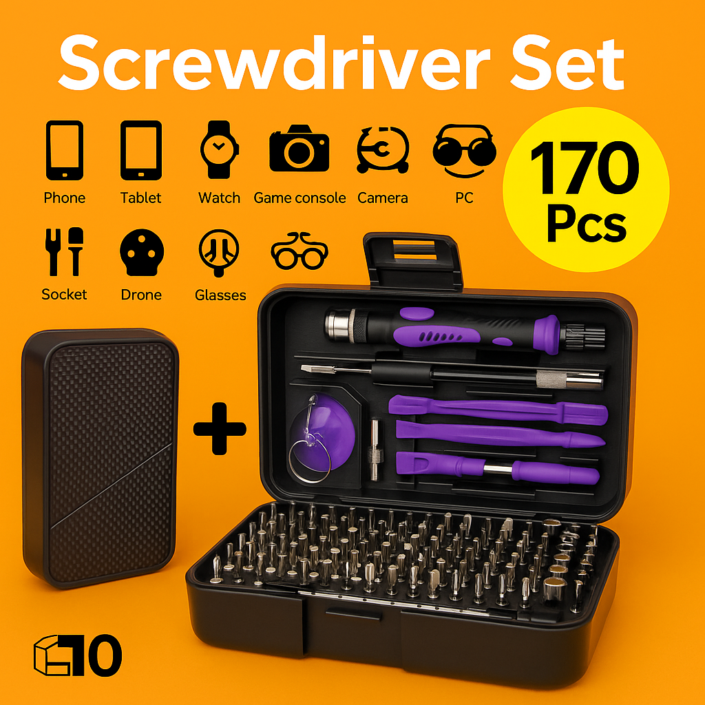 170-in-1 Precision Screwdriver Set – Electronics Repair Tool Kit (Black & Purple)-NEW