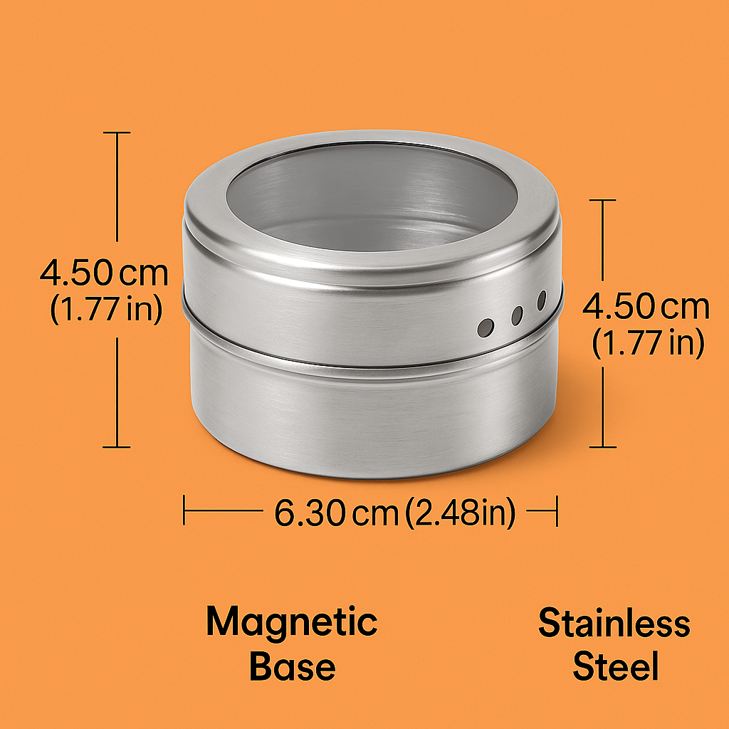 24 pcs/Set Magnetic Spice Container Tins Jars Storage Clear Lid Stainless Steel-NEW