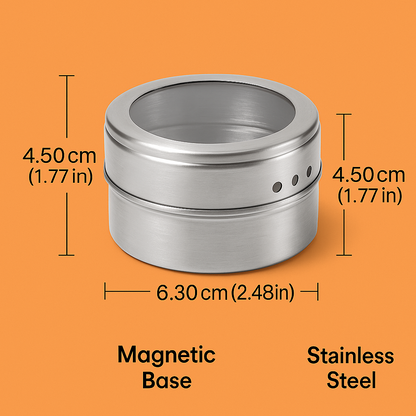 24 pcs/Set Magnetic Spice Container Tins Jars Storage Clear Lid Stainless Steel-NEW