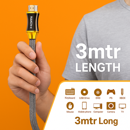 4K Braided HDMI Cable– High Speed Ultra HD (1M–10M) New