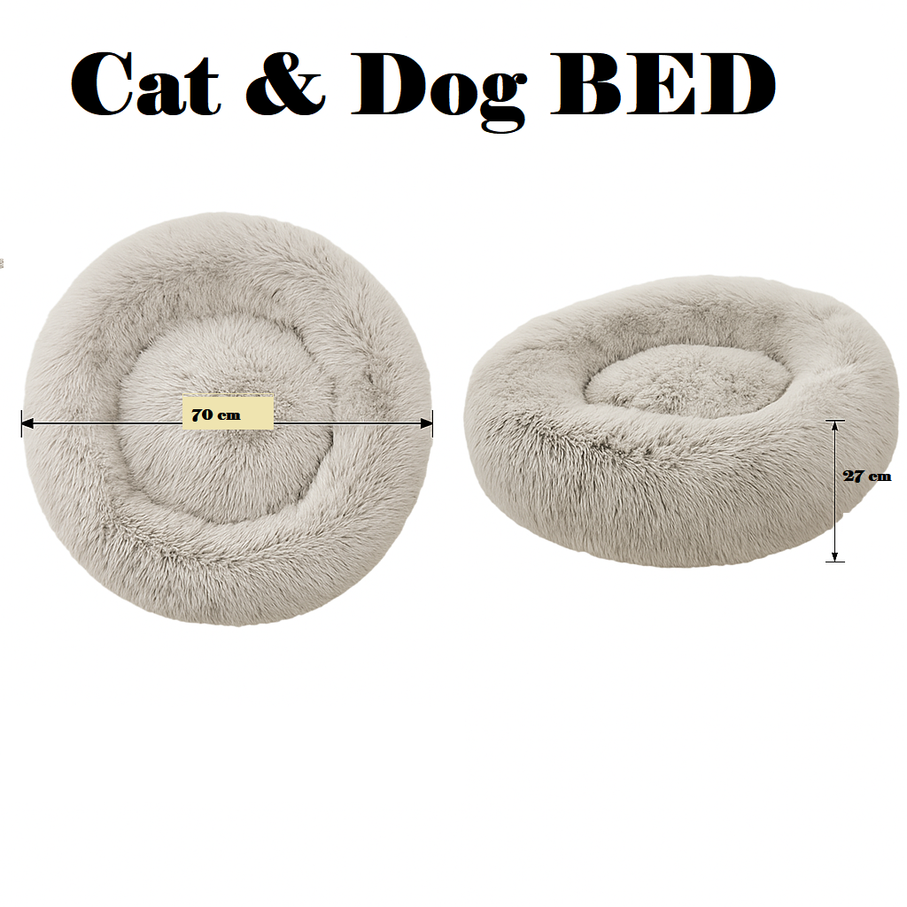 Pet Calming Donut Bed – Soft Plush Nest for Dogs & Cats (70cm)-New