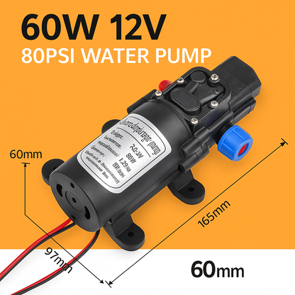 60W 12V 80PSI Water Pump – Self-Priming 5L/min High Pressure Pump for Caravan, Boat, and Camping-NEW