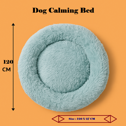 XXL Dog Calming Bed – Soft Plush Donut Pet Nest (120cm)-Green/Coffee- (NEW)