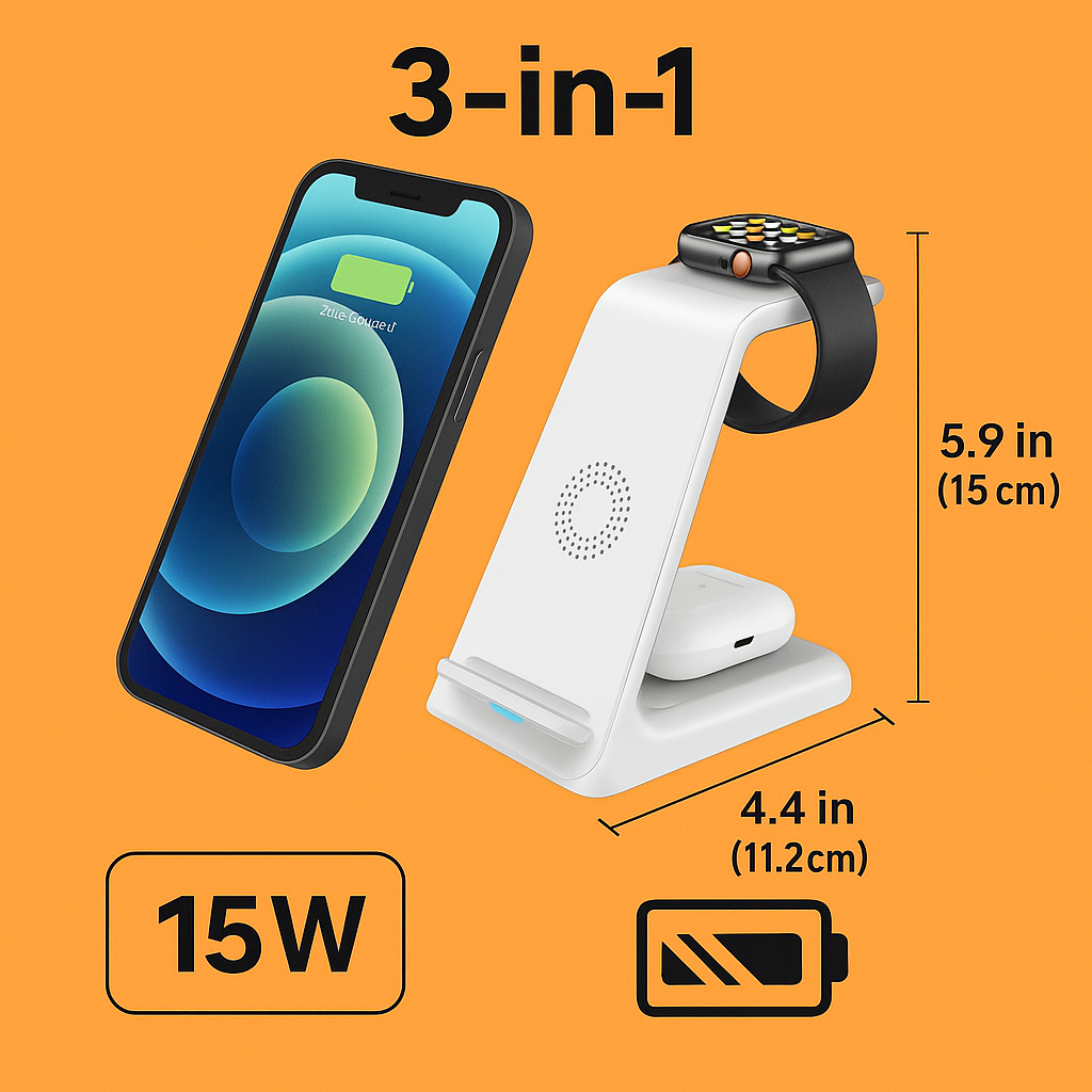 3-in-1 Wireless Fast Charging Dock Station for Apple Devices-NEW