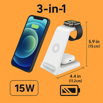 3-in-1 Wireless Fast Charging Dock Station for Apple Devices-NEW