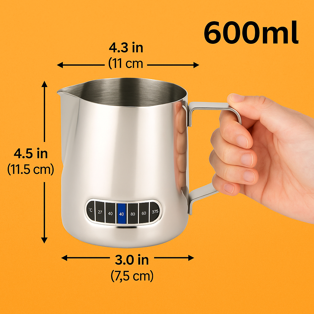 600ml Milk Frothing Thermometer Jug – Stainless Steel Pitcher -NEW