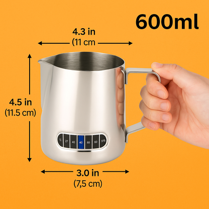 600ml Milk Frothing Thermometer Jug – Stainless Steel Pitcher -NEW