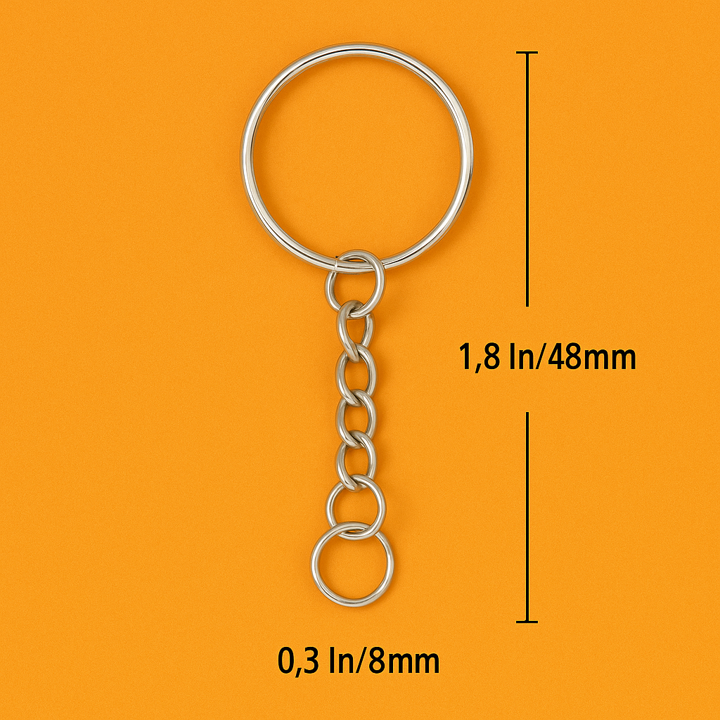 100 Pcs Bulk Split Metal Key Rings with Link Chains – Silver Alloy-NEW