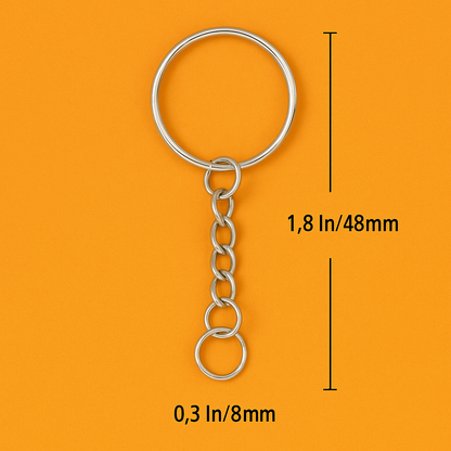 100 Pcs Bulk Split Metal Key Rings with Link Chains – Silver Alloy-NEW